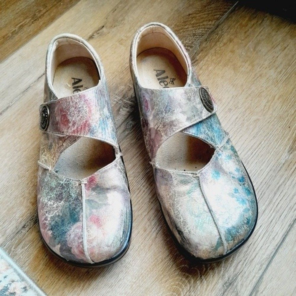 ALEGRIA by PG Lite Comfort Metallic Flat Artsy Floral Work WalkingShoes sz: EU38
